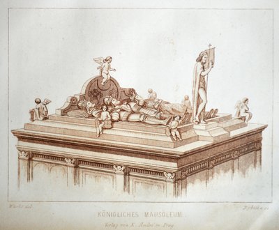 Illustration aus dem Buch Der Dom zu Prag von 1858, die die Gräber der Könige in der St.-Veits-Kathedrale zeigt von Karl Wurbs